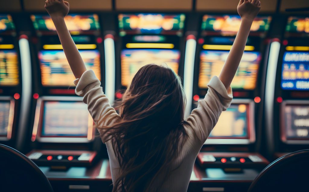 Woman Celebrating a Win - Prestige Gaming Solutions